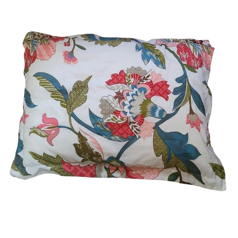 Floral Multicolor Teal Pink Green White Zig Zag Dash Dot Stripes Pillowcase